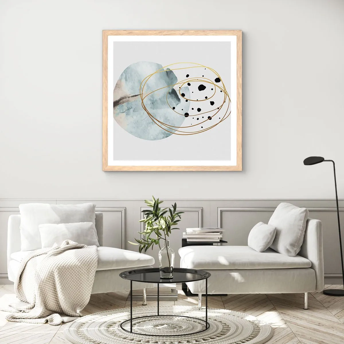 Plakat i ramme af lyst egetræ - I rummets favntag - 50x50 cm