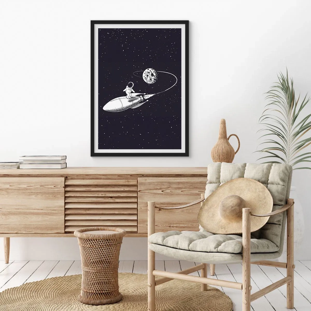 Plakat i sort ramme - Space surfer - 61x91 cm