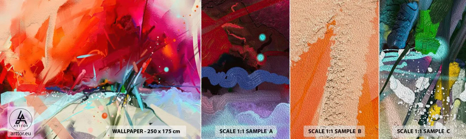 Prøve Fototapet Premium Sand - En eksplosion af lys og farver - Abstraktion, Stykke, Akryl - 100x30 cm