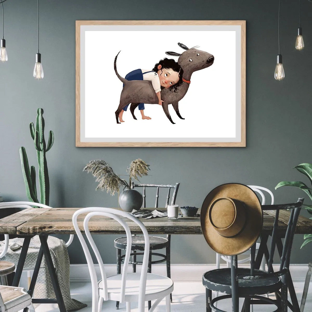 Plakat i ramme af lyst egetræ - Bedste venner - 50x40 cm
