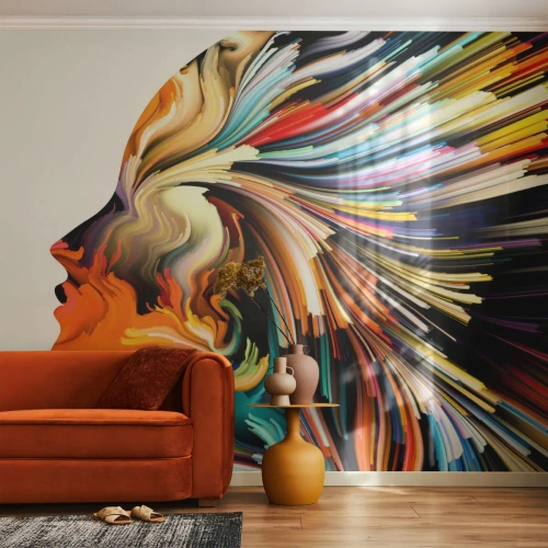 Fototapet Selvklæbende Deluxe Sticker - En eksplosion af fantasi - Abstraktion, Kvinde, Grafik - 250x175 cm