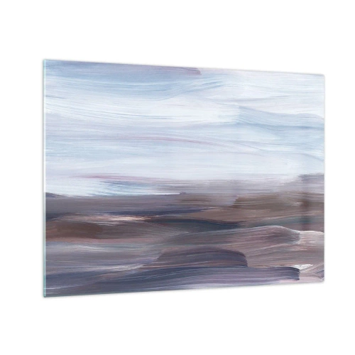 Billede på glas - Horisontale vandstriber i nuancer af blå og brun i en abstrakt stil - 70x50cm - Elementer: vand - Moderne vægdekoration til stue og soveværelse ARTTOR