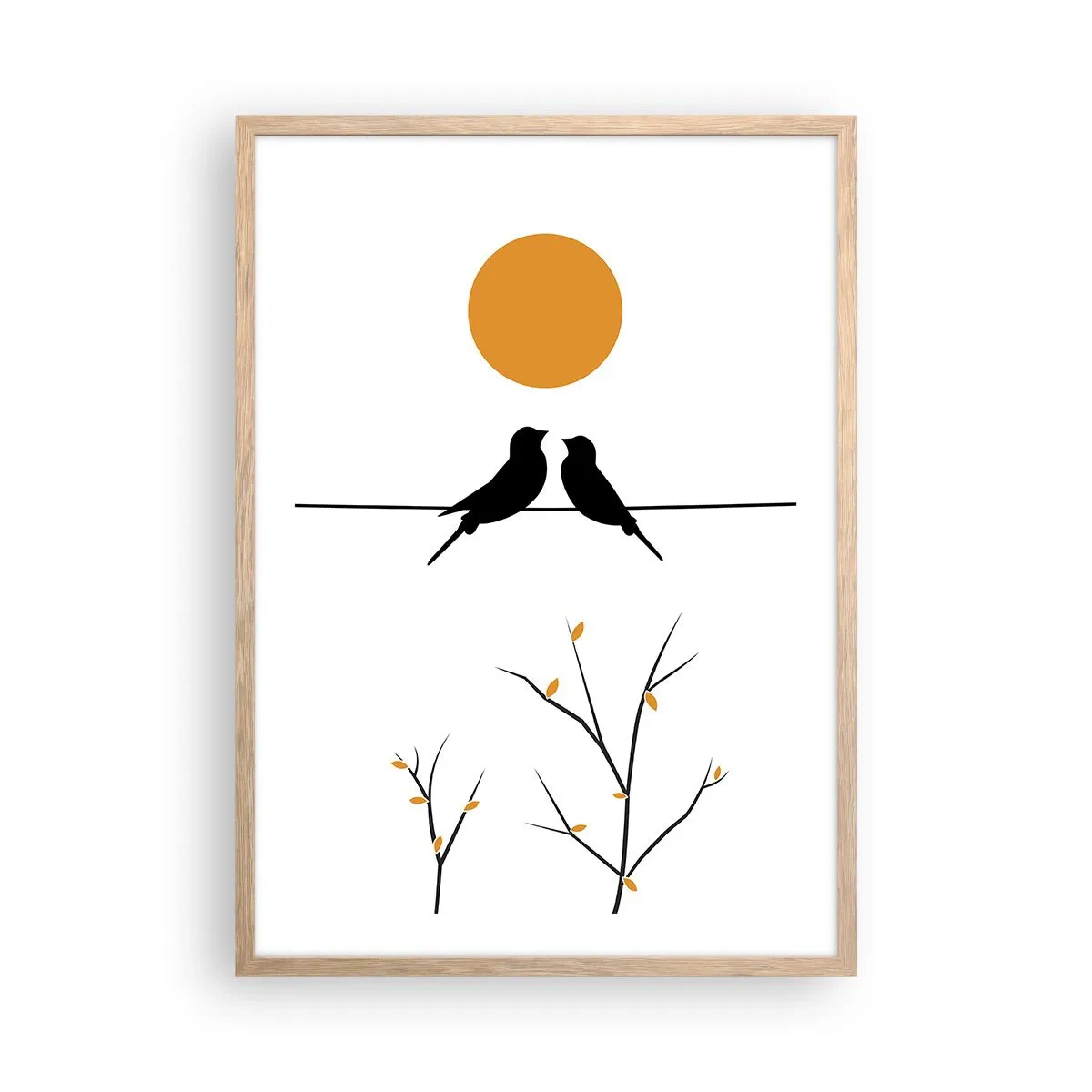 Plakat i ramme af lyst egetræ - Nattergal - 50x70 cm