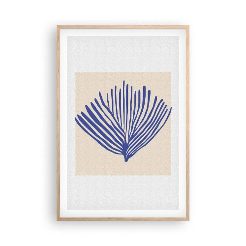 Plakat i ramme af lyst egetræ - Blå vifte - 61x91 cm