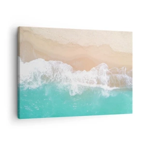 Lærredstryk - Billede på lærred - Fugleperspektiv af en strand med turkisblåt vand og blide bølger - 70x50cm - Kærlig berøring - Moderne vægdekoration til stue og soveværelse ARTTOR