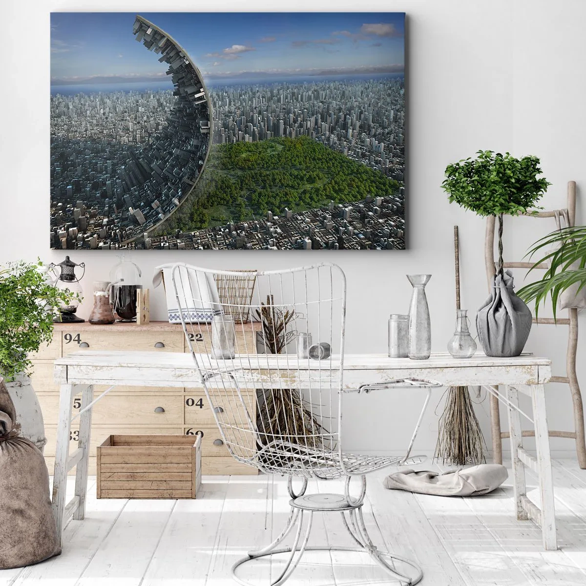 Lærredstryk - Billede på lærred - En dynamisk by med et surrealistisk twist - 70x50cm - Naturen er evig - Moderne vægdekoration til stue og soveværelse ARTTOR