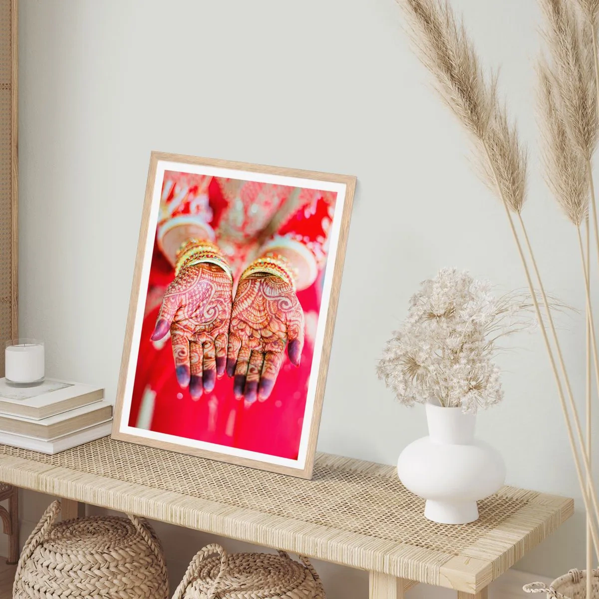 Plakat i ramme af lyst egetræ - Klar til at fange lykken - 70x100 cm