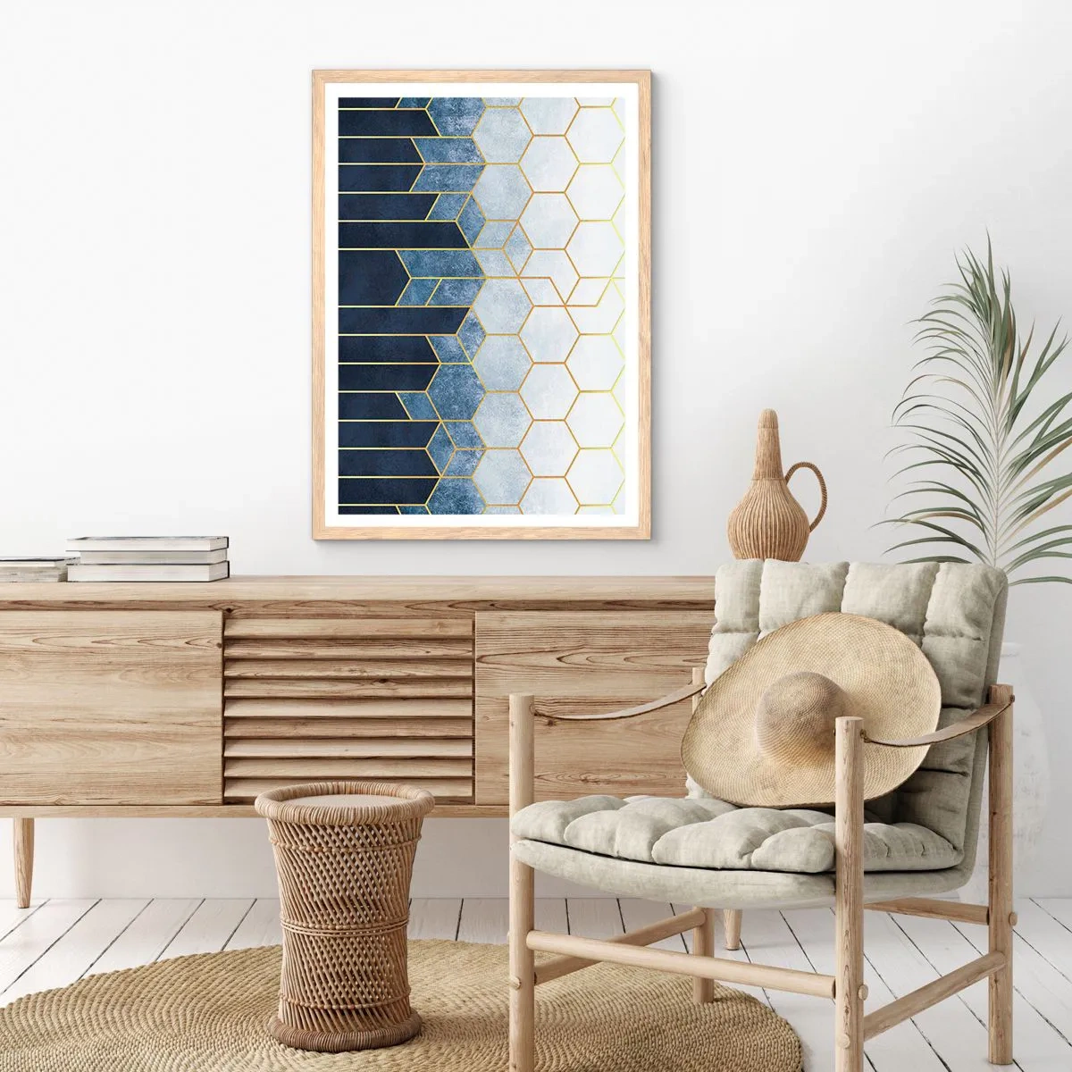 Plakat i ramme af lyst egetræ - Komposition i synkoperet rytme - 50x70 cm