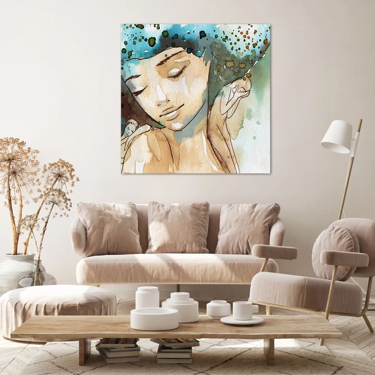 Lærredstryk - Billede på lærred - Lady in blue - 40x40 cm