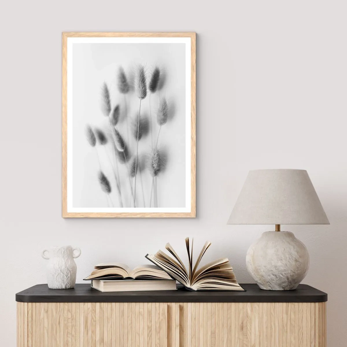 Plakat i ramme af lyst egetræ - Dens bløde græs - 40x50 cm