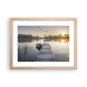 Plakat i ramme af lyst egetræ - Jeg kommer tilbage om et stykke tid - 40x30 cm