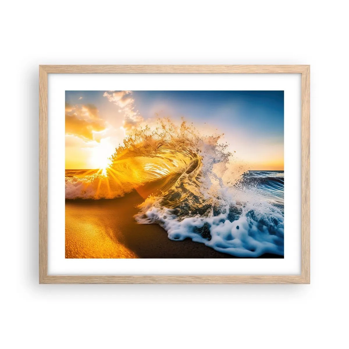 Plakat i ramme af lyst egetræ - Leg på sandet - 50x40 cm