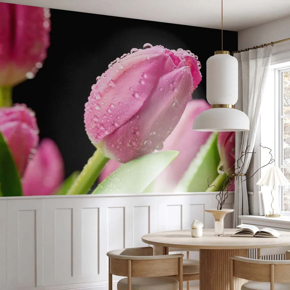 Fototapet Premium Sand - En lilla drøm i duggen - Blomster, Tulipaner, Buket blomster - 100x70 cm
