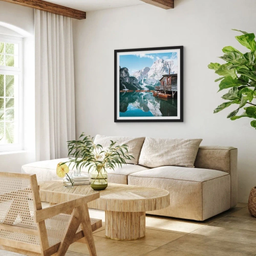 Plakat i sort ramme - Krystalklar bjergmorgen - 40x40 cm