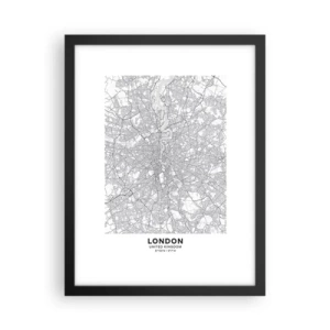 Plakat i sort ramme - Kort over Londons labyrint - 30x40 cm