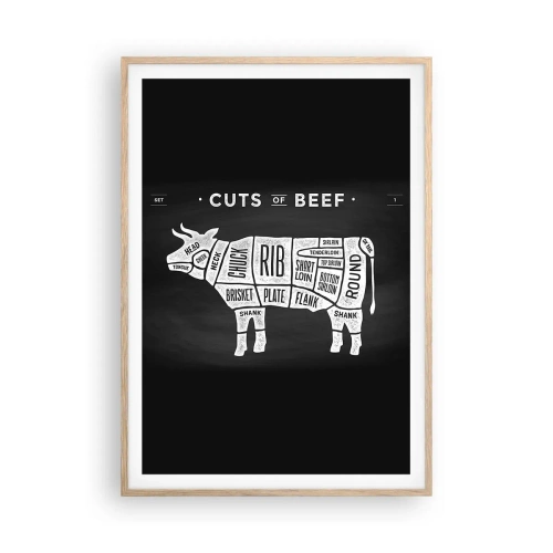 Plakat i ramme af lyst egetræ - Slagterens grundbog - 70x100 cm
