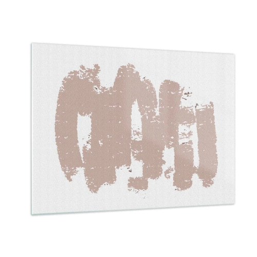 Billede på glas - Lyserøde malerstrøg på en hvid baggrund - 70x50cm - Abstraktion i sart rosa - Moderne vægdekoration til stue og soveværelse ARTTOR