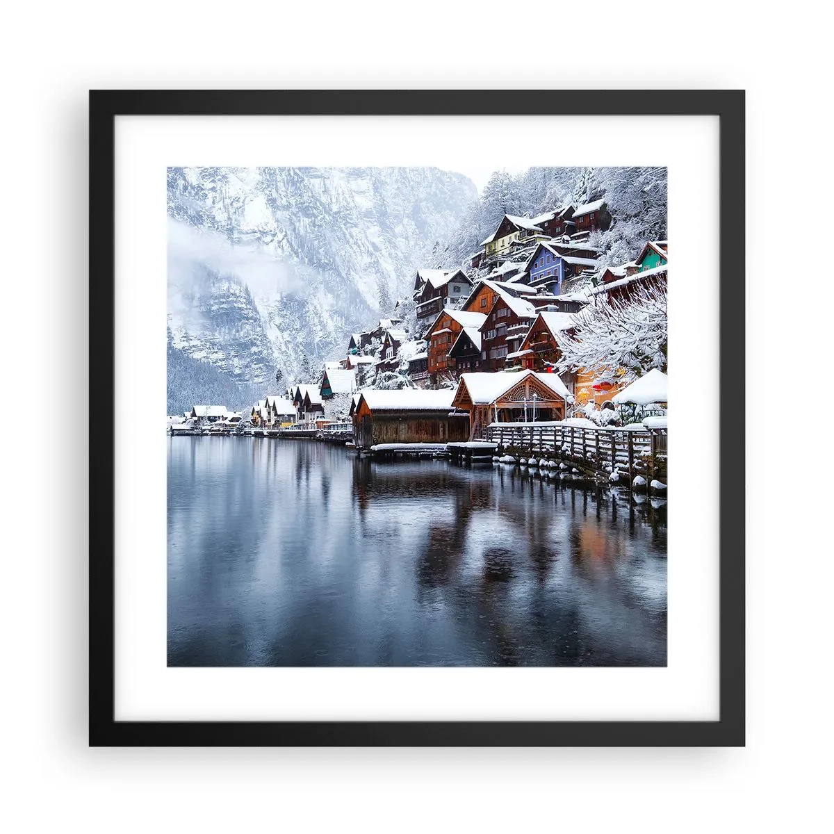 Plakat i sort ramme - I en vinterdekoration - 40x40 cm