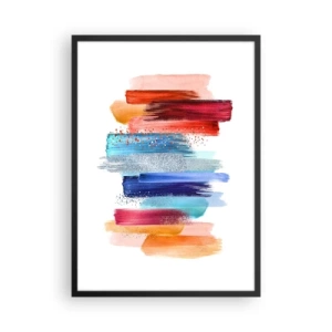Plakat i sort ramme - Farverige abstrakte penselstrøg på en hvid baggrund - 50x70cm - Op og ned  - Moderne vægdekoration til stue og soveværelse ARTTOR