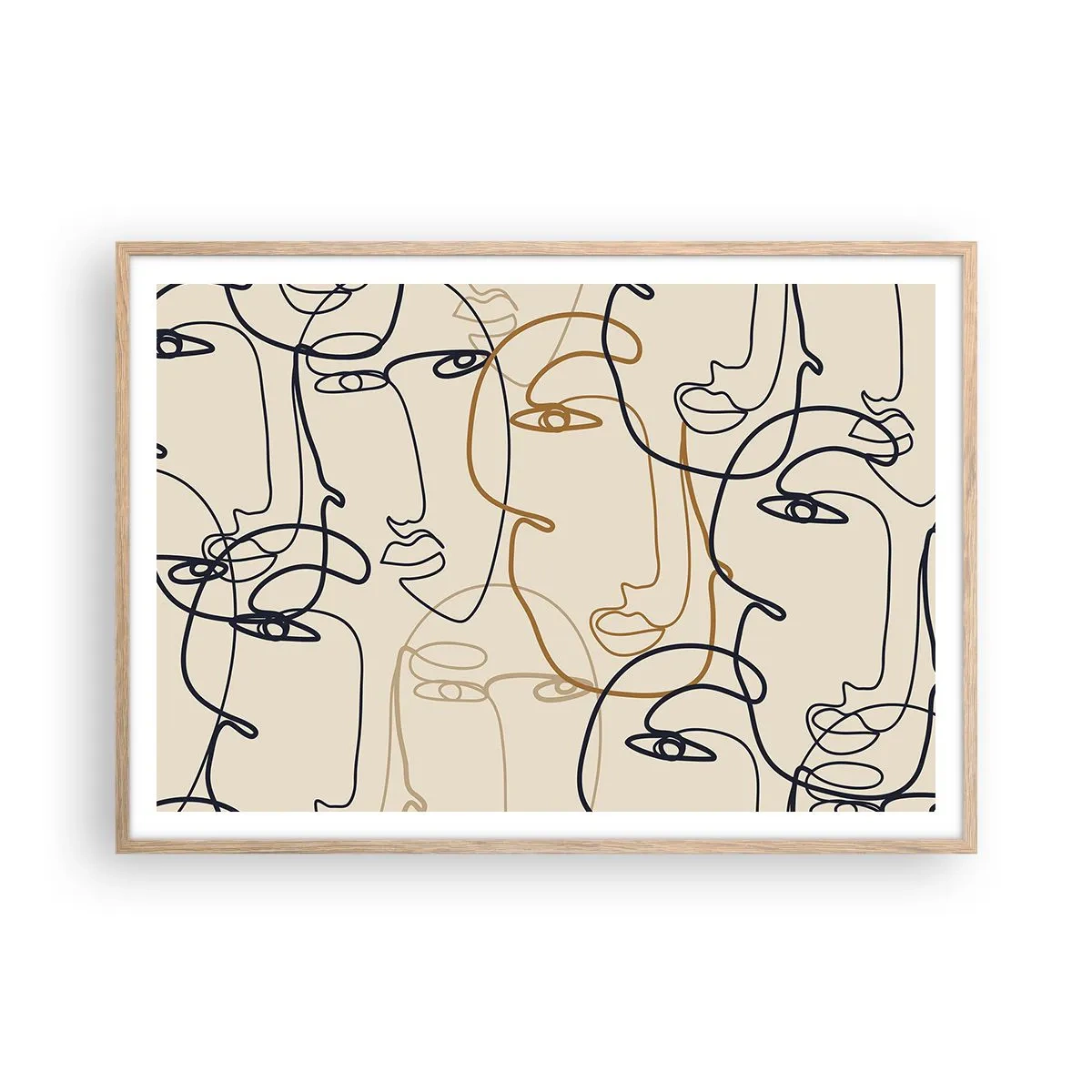 Plakat i ramme af lyst egetræ - Portræt ganget med hinanden - 100x70 cm