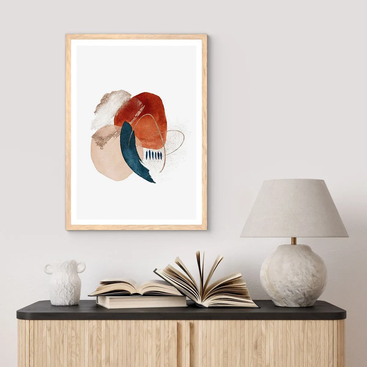 Plakat i ramme af lyst egetræ - Oval sammensætning - 50x70 cm