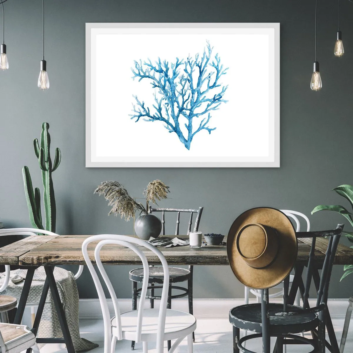 Plakat i hvid ramme - Marint filigran - 50x40 cm