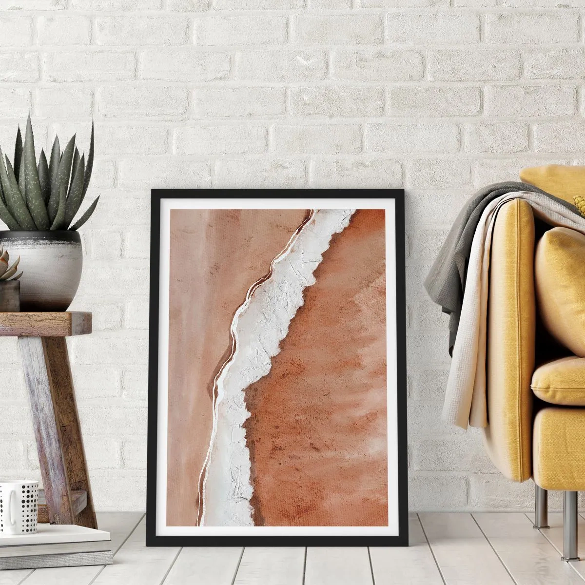 Plakat i sort ramme - Abstrakt tekstur i nuancer af brunt og hvidt - 50x70cm - I jordnære farver - Moderne vægdekoration til stue og soveværelse ARTTOR