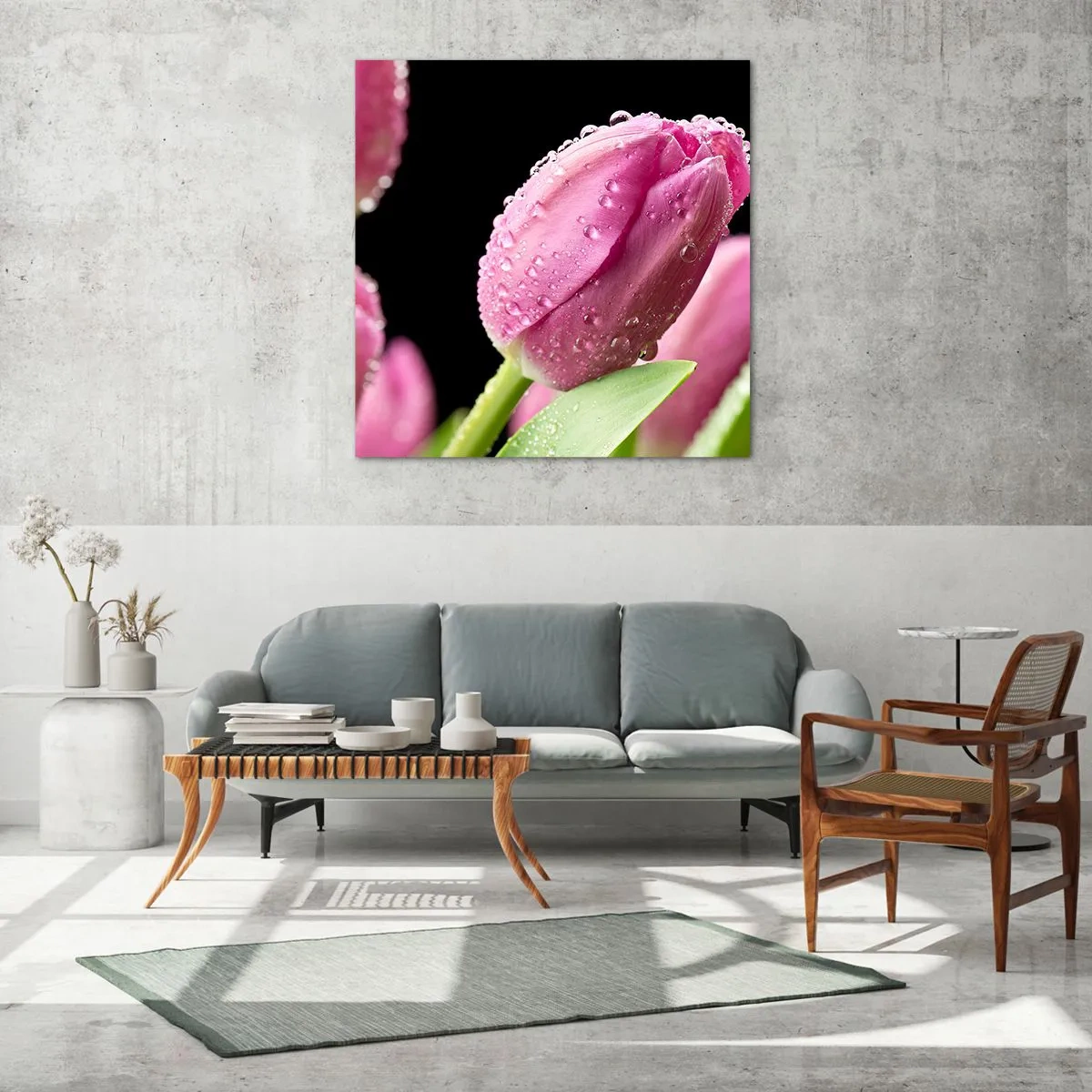 Billede på glas - En lilla drøm i duggen - 70x70 cm