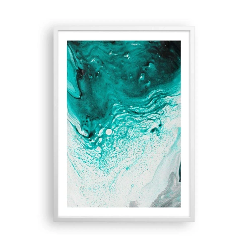 Plakat i hvid ramme - Opløses i hvidt og turkis - 50x70 cm