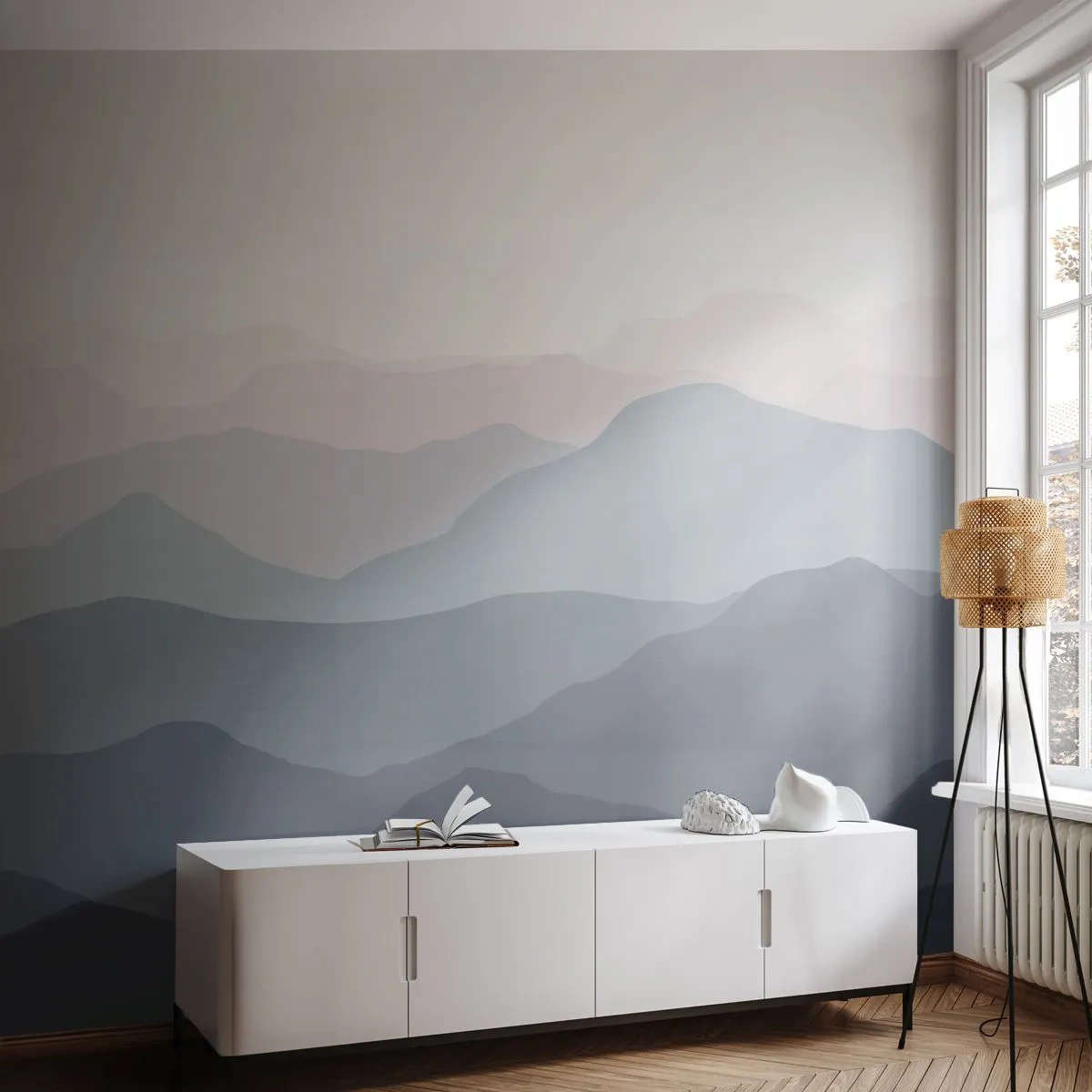 Fototapet Premium Canvas - Bølger af bjerge - Abstraktion, Grafik, Bjerge - 350x256 cm