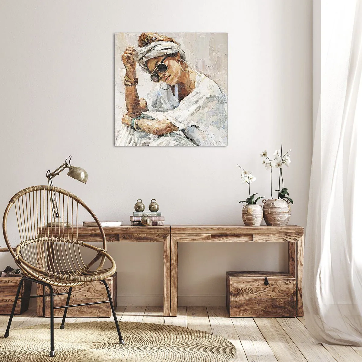 Lærredstryk - Billede på lærred - Portræt i fuldt sollys - 70x70 cm