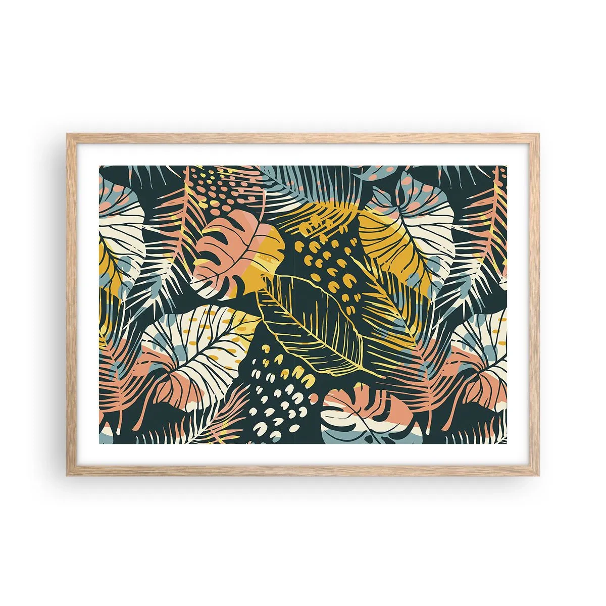 Plakat i ramme af lyst egetræ - Løvrig fantasi - 70x50 cm