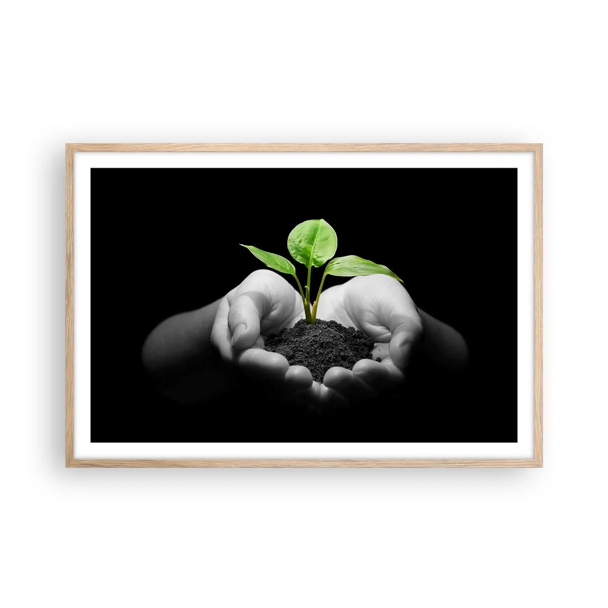 Plakat i ramme af lyst egetræ - Jeg elsker naturen, jeg beskytter den - 91x61 cm