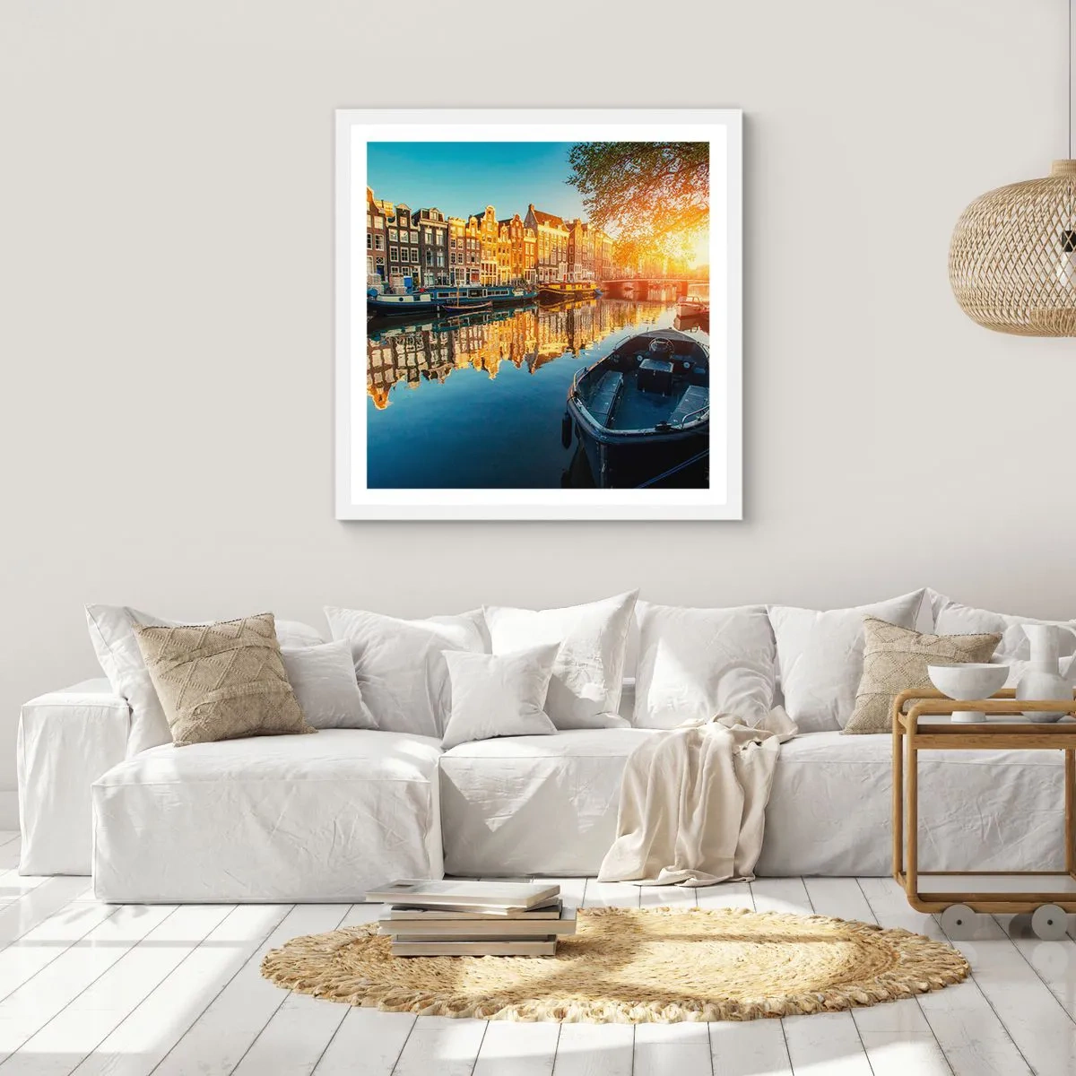 Plakat i hvid ramme - Morgen i Amsterdam - 50x50 cm