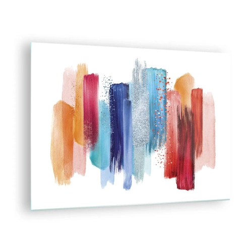 Billede på glas - Abstrakt komposition af farverige penselstrøg - 70x50cm - Op og ned  - Moderne vægdekoration til stue og soveværelse ARTTOR