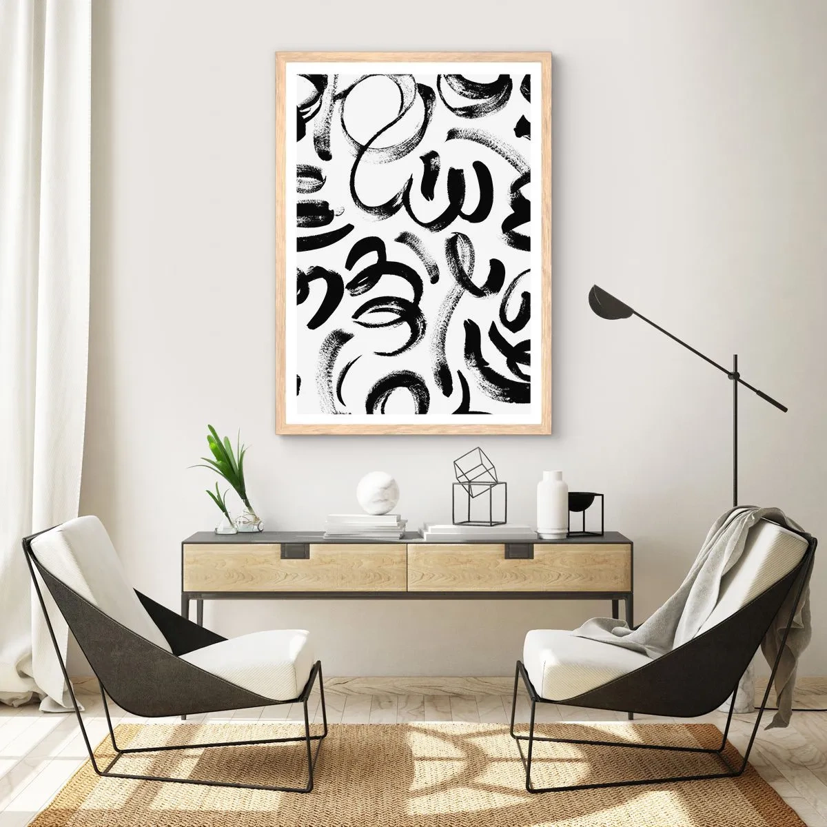 Plakat i ramme af lyst egetræ - I sort og hvidt - 70x100 cm