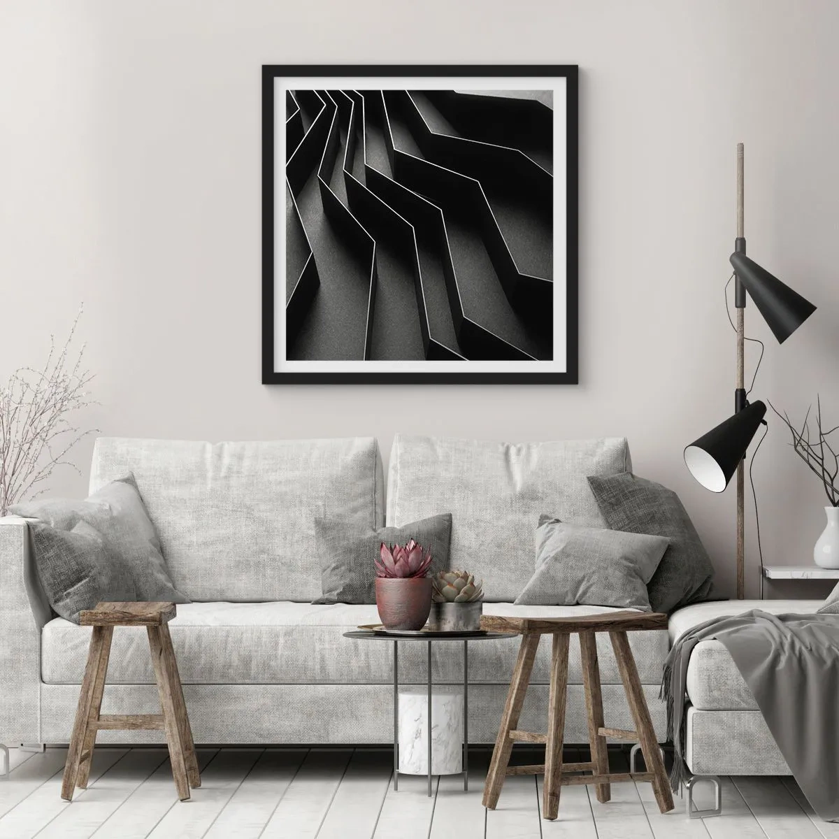 Plakat i sort ramme - Rumlig orden - 60x60 cm