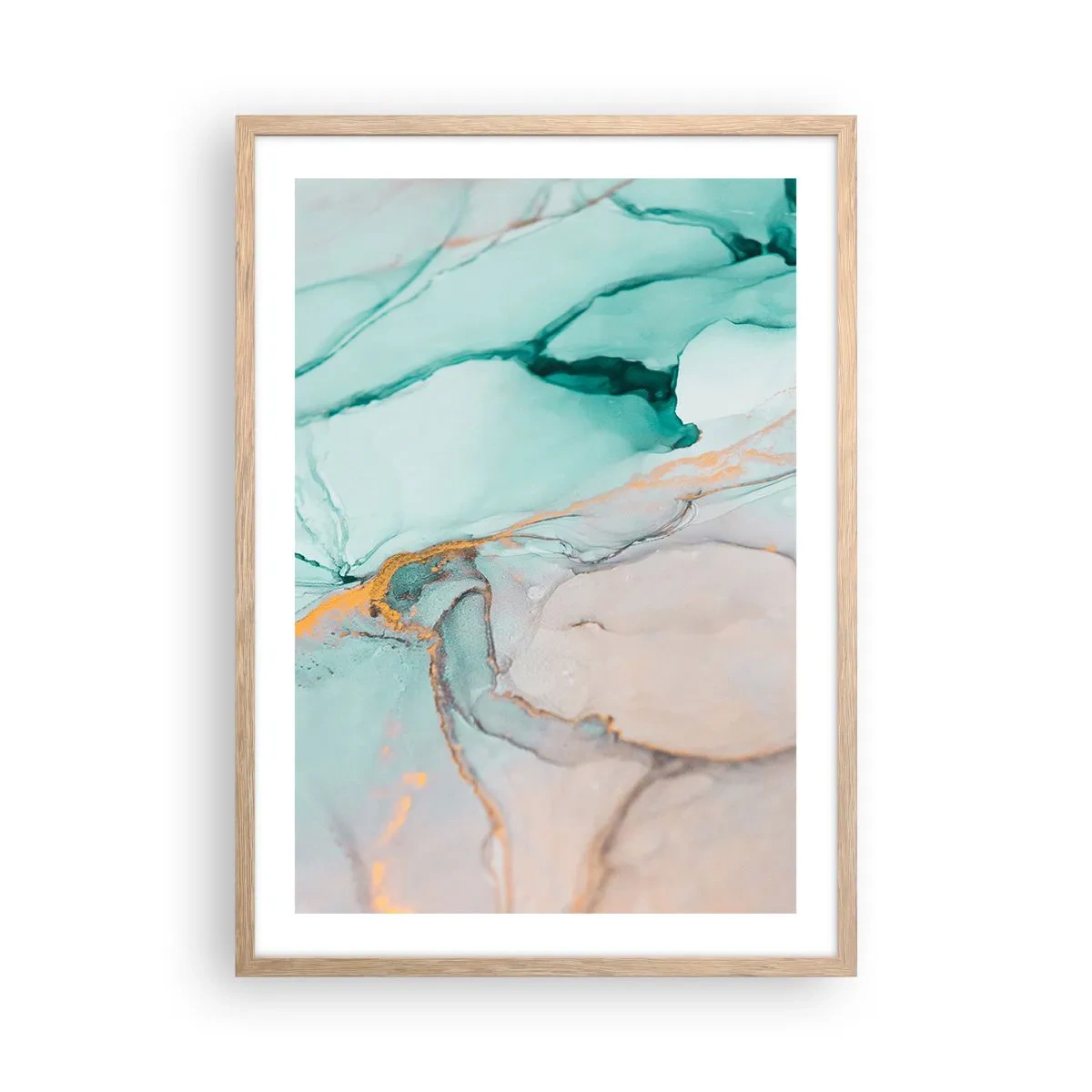 Plakat i ramme af lyst egetræ - Dans af former og farver - 50x70 cm