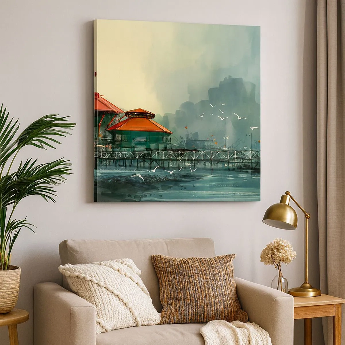 Lærredstryk - Billede på lærred - En regnvejrsdag på havnen - 30x30 cm