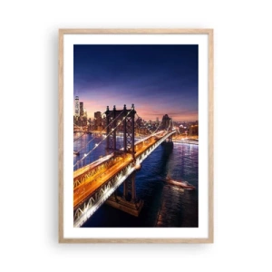 Plakat i ramme af lyst egetræ - En lysende bro til hjertet af byen - 50x70 cm