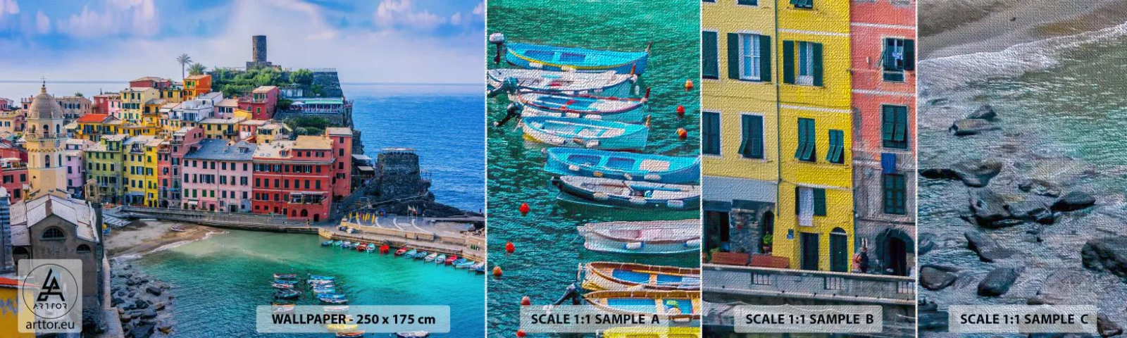 Prøve Fototapet Premium Canvas - Middelhavets magiske by - Ligurien, By, Italien - 100x30 cm