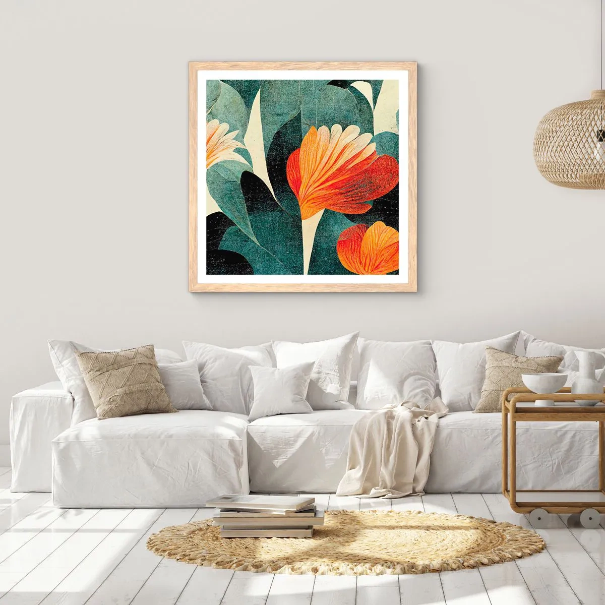 Plakat i ramme af lyst egetræ - Varmen fra troperne og køligheden fra det grønne - 30x30 cm
