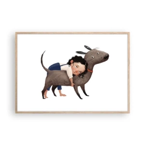 Plakat i ramme af lyst egetræ - Bedste venner - 100x70 cm