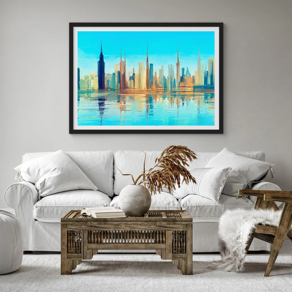 Plakat i sort ramme - Solrig metropol - 70x50 cm