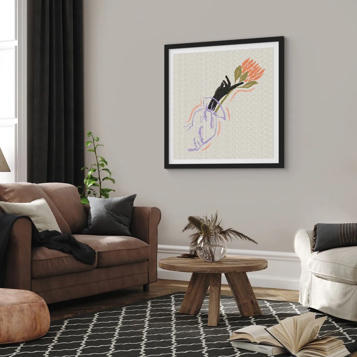 Plakat i sort ramme - En søsterlig berøring - 60x60 cm