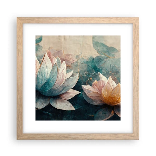 Plakat i ramme af lyst egetræ - Søens stjerner - 30x30 cm