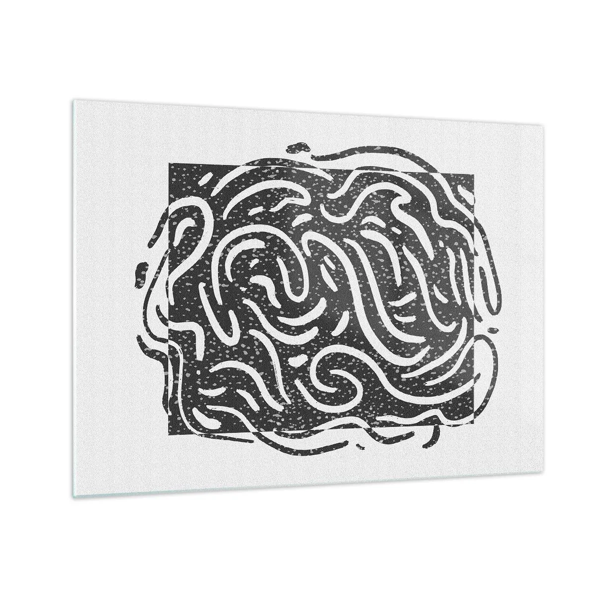 Billede på glas - Dynamiske abstrakte linjer og prikker skaber en energisk form - 70x50cm - Abstraktion: en dans af glæde - Moderne vægdekoration til stue og soveværelse ARTTOR