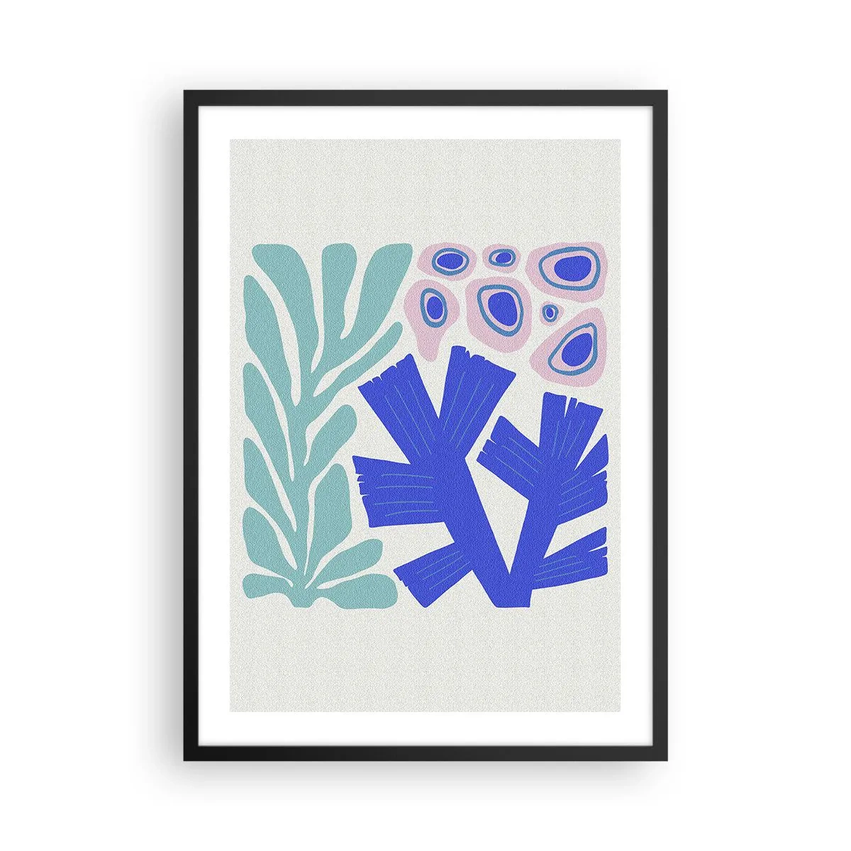 Plakat i sort ramme - Stiliseret grafik af undervandsplanter og koraller - 50x70cm - Undervands have - Moderne vægdekoration til stue og soveværelse ARTTOR