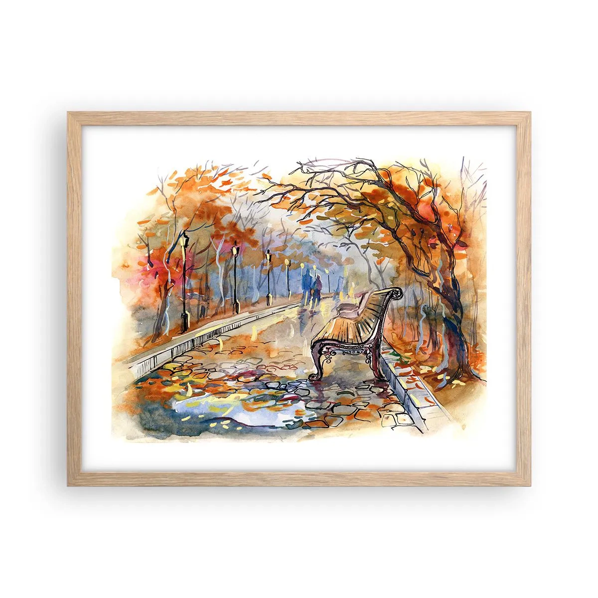 Plakat i ramme af lyst egetræ - Gå sammen ind i efteråret - 50x40 cm
