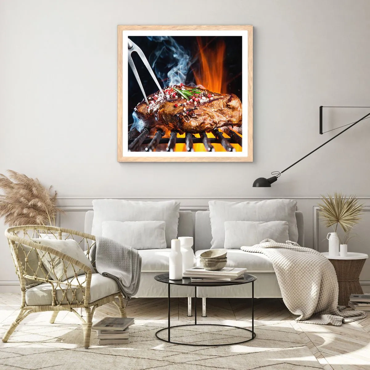 Plakat i ramme af lyst egetræ - Saftig og velduftende - 60x60 cm